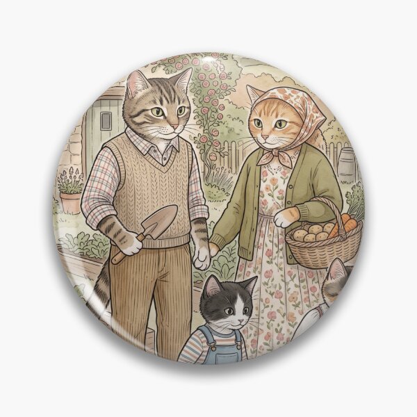 Item preview, Watercolor illustration of a family of cats in a cozy country orchard designed and sold by TheCoolCatsMx.