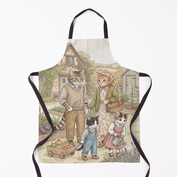 Item preview, Watercolor illustration of a family of cats in a cozy country orchard designed and sold by TheCoolCatsMx.