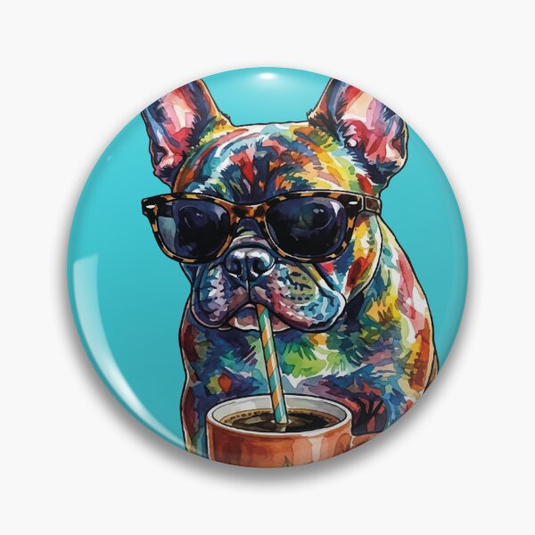 Artikelvorschau, Cool French Bulldog Drinking Coffee Watercolor Art entworfen und verkauft von chriswo-design.