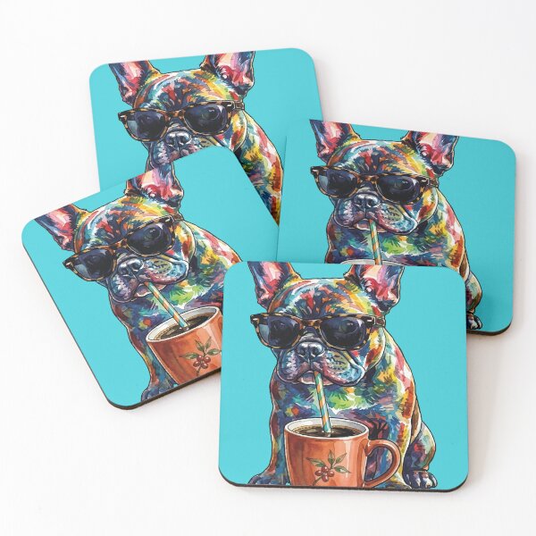 Item preview, Cool French Bulldog Drinking Coffee Watercolor Art designed and sold by chriswo-design.
