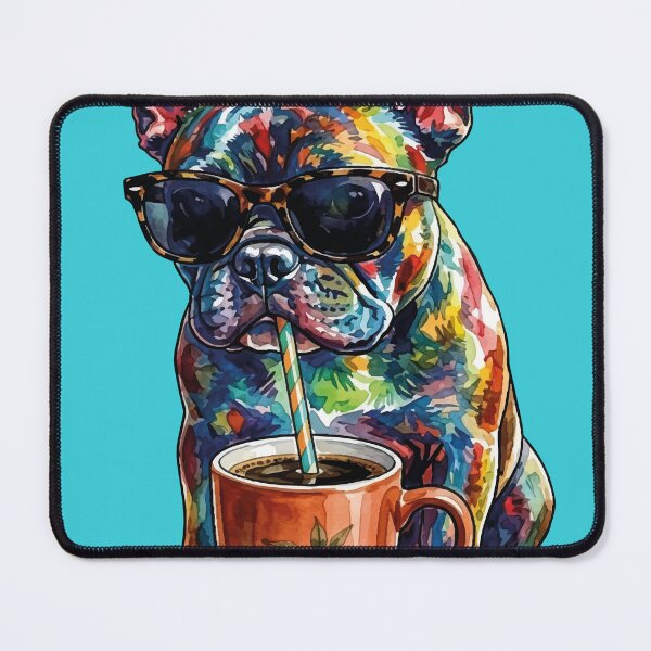 Item preview, Cool French Bulldog Drinking Coffee Watercolor Art designed and sold by chriswo-design.