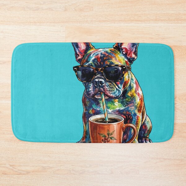 Item preview, Cool French Bulldog Drinking Coffee Watercolor Art designed and sold by chriswo-design.