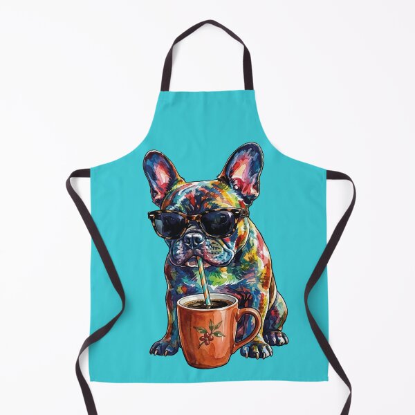 Item preview, Cool French Bulldog Drinking Coffee Watercolor Art designed and sold by chriswo-design.
