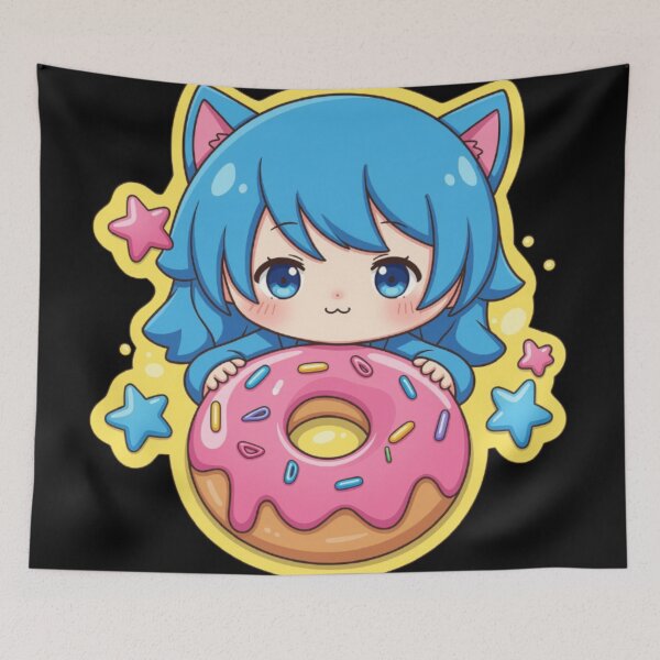 Item preview, Kawaii Neko Donut – Cute Blue Cat Girl designed and sold by Revyra Design .