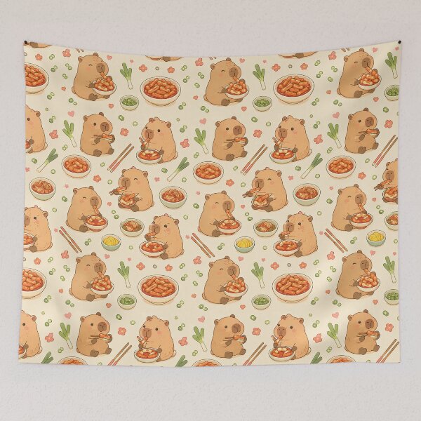 Item preview, Capybara Korean Rice Cake Kawaii Pattern designed and sold by Soft Berry Studio.