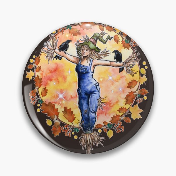 Item preview, Autumn Witch Scarecrow Crow Watercolor Print designed and sold by esmavart.