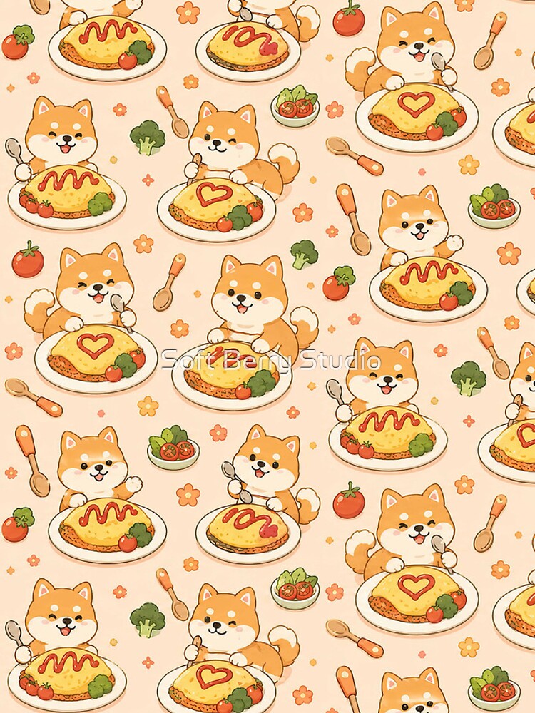 Thumbnail 4 of 4, iPhone Case, Shiba Inu Japanese Omelet Rice Kawaii Pattern designed and sold by SoftBerryStudio.