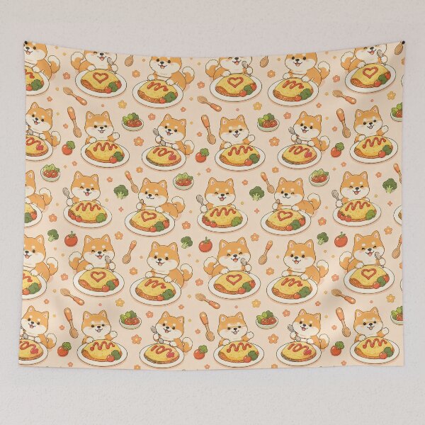 Item preview, Shiba Inu Japanese Omelet Rice Kawaii Pattern designed and sold by Soft Berry Studio.