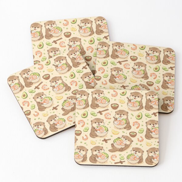 Item preview, Otter Shrimp Rice Bowl Kawaii Pattern designed and sold by Soft Berry Studio.