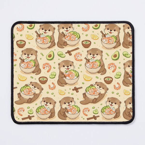 Item preview, Otter Shrimp Rice Bowl Kawaii Pattern designed and sold by Soft Berry Studio.