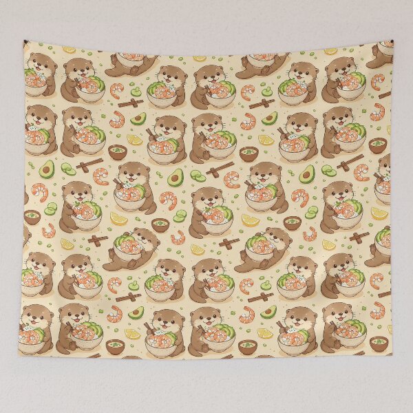Item preview, Otter Shrimp Rice Bowl Kawaii Pattern designed and sold by Soft Berry Studio.