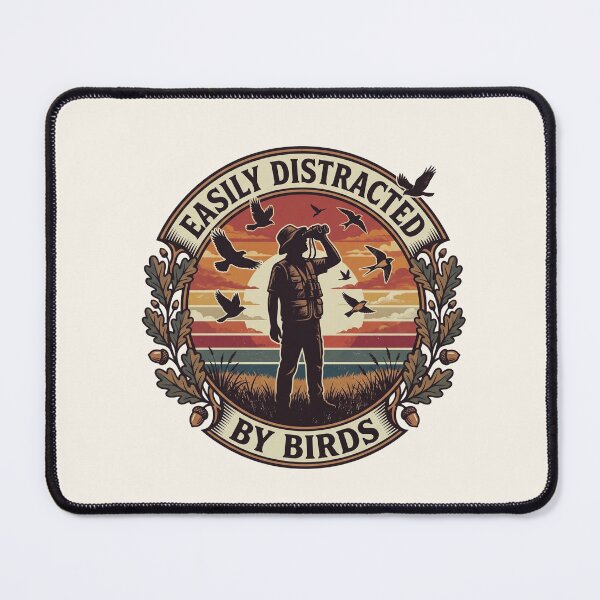 Item preview, Easily Distracted By Birds Vintage Sunset Badge Bird Watching Ornithologist Art designed and sold by MarCinu Art.