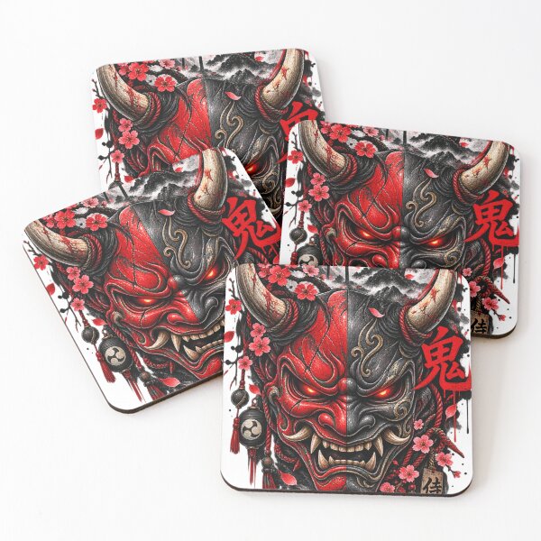 Item preview, Japanese Oni Mask Red Black Demon Art designed and sold by Print Print On.