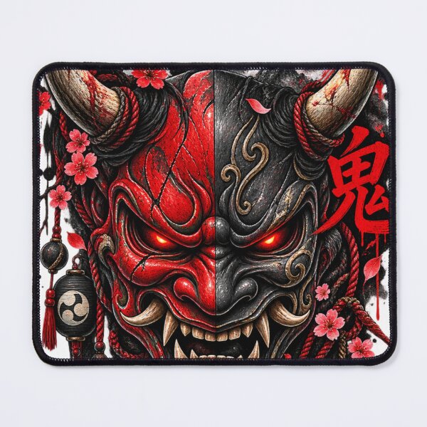 Item preview, Japanese Oni Mask Red Black Demon Art designed and sold by Print Print On.