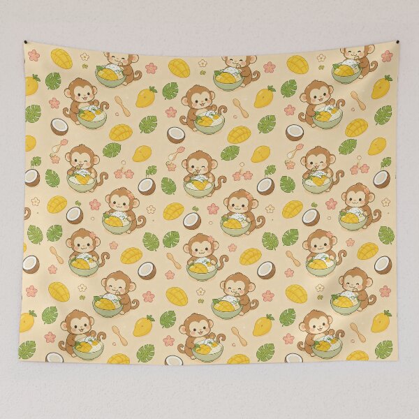 Item preview, Monkey Mango Sticky Rice Kawaii Pattern designed and sold by Soft Berry Studio.