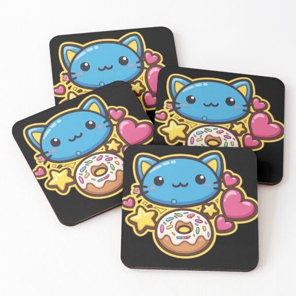 Item preview, Kawaii Blue Neko Cat & Donut designed and sold by Revyra Design .