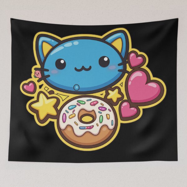 Item preview, Kawaii Blue Neko Cat & Donut designed and sold by Revyra Design .