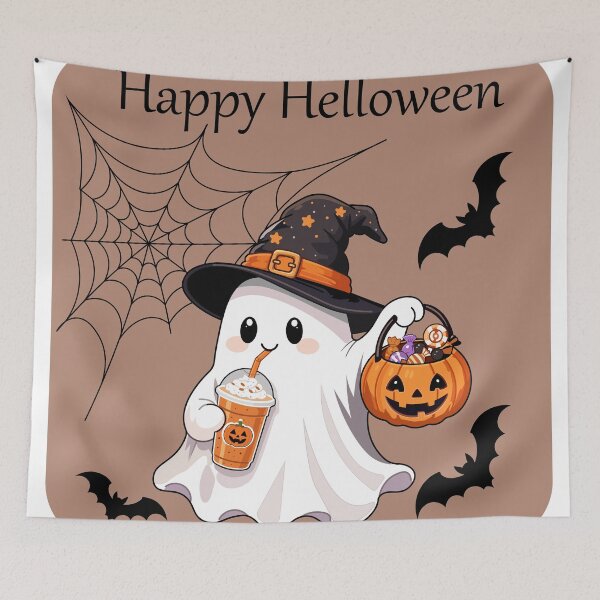 Item preview, Cute Halloween ghost wearing a witch hat designed and sold by DoveArtDesigns.