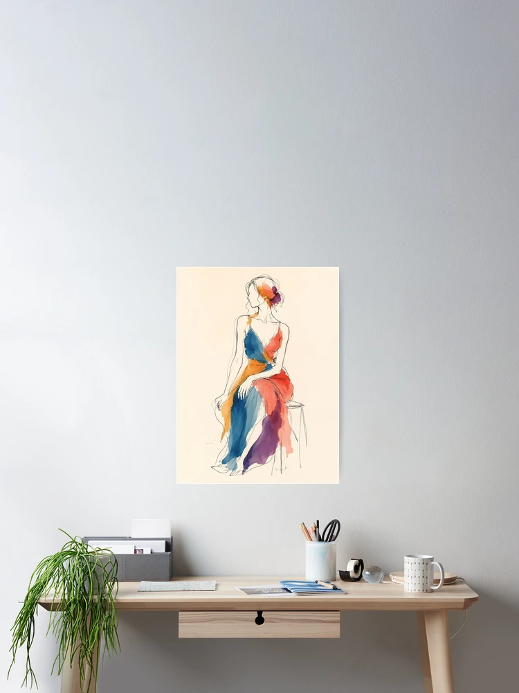 Thumbnail 2 of 3, Poster, Seated Color Reverie designed and sold by InkfloraMuse.