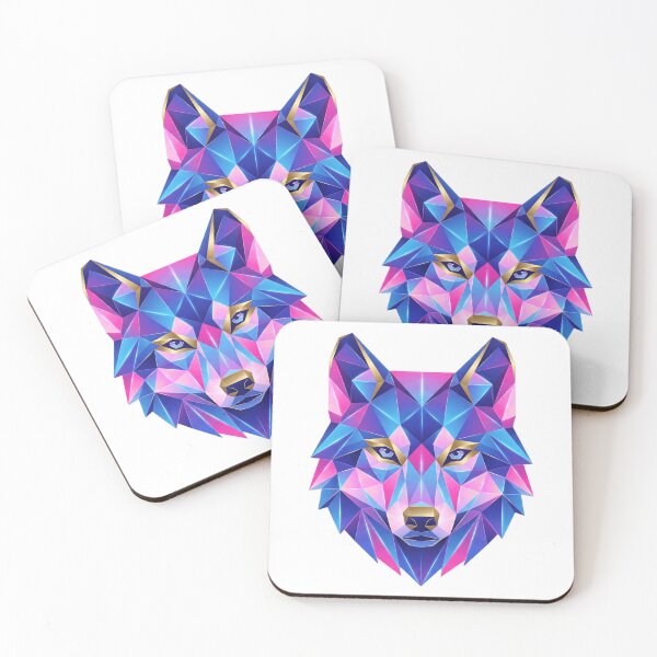 Item preview, Low Poly Wolf Blue Pink Gold Geometric Art designed and sold by larbimalki.