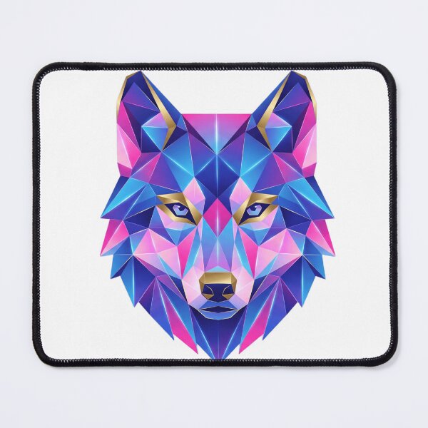 Item preview, Low Poly Wolf Blue Pink Gold Geometric Art designed and sold by larbimalki.