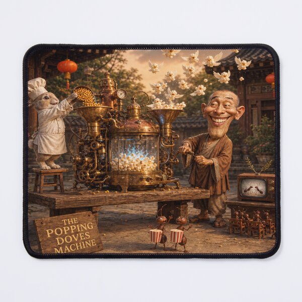Item preview, Surreal Invention Poster Smiling Monk Popcorn designed and sold by The Brother Wu Collection.