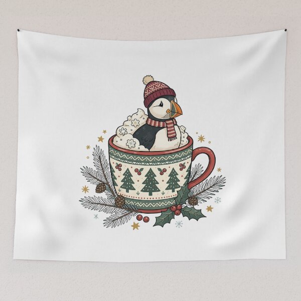 Item preview, Cozy Puffin Christmas Mug Art / Seabird art / Winter Puffin designed and sold by VibranPalette.