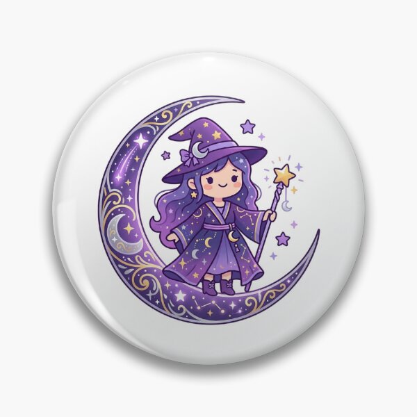 Item preview, Cute Kawaii Witch on Crescent Moon Art designed and sold by ajamzbox.