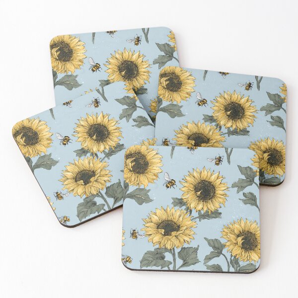 Item preview, Blooming Sunflower Stalks & Honeybee Sky Blue Tapestry designed and sold by TJ Art and Camera.