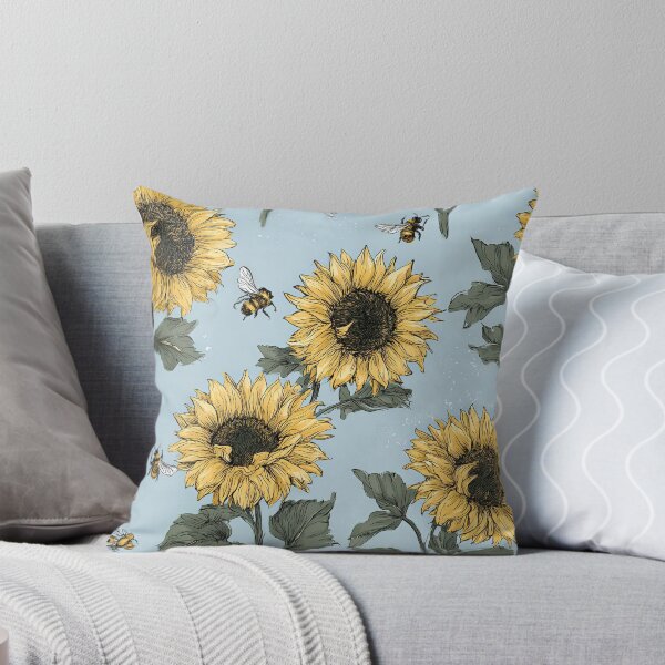 Item preview, Blooming Sunflower Stalks & Honeybee Sky Blue Tapestry designed and sold by TJ Art and Camera.