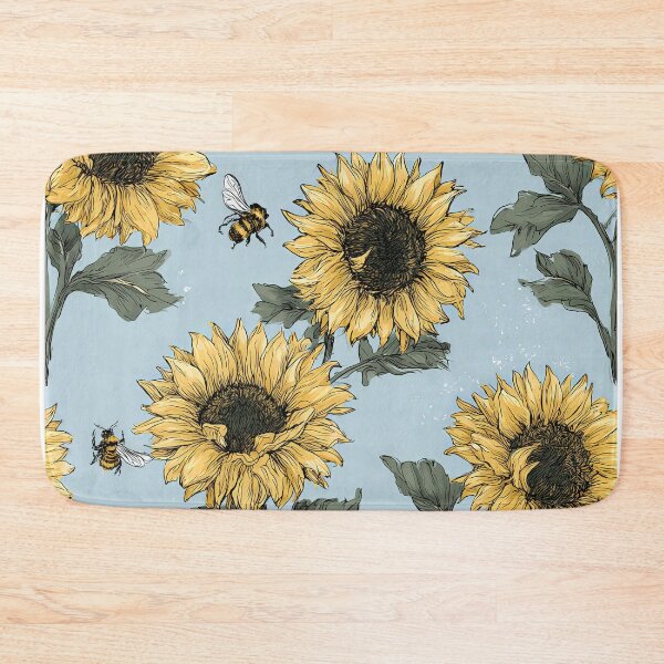 Item preview, Blooming Sunflower Stalks & Honeybee Sky Blue Tapestry designed and sold by TJ Art and Camera.