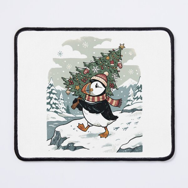 Item preview, Festive Puffin Carrying Christmas Tree / Coastal Bird / Ocean Christmas designed and sold by VibranPalette.