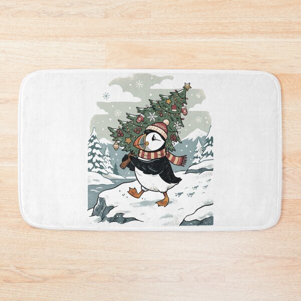 Item preview, Festive Puffin Carrying Christmas Tree / Coastal Bird / Ocean Christmas designed and sold by VibranPalette.