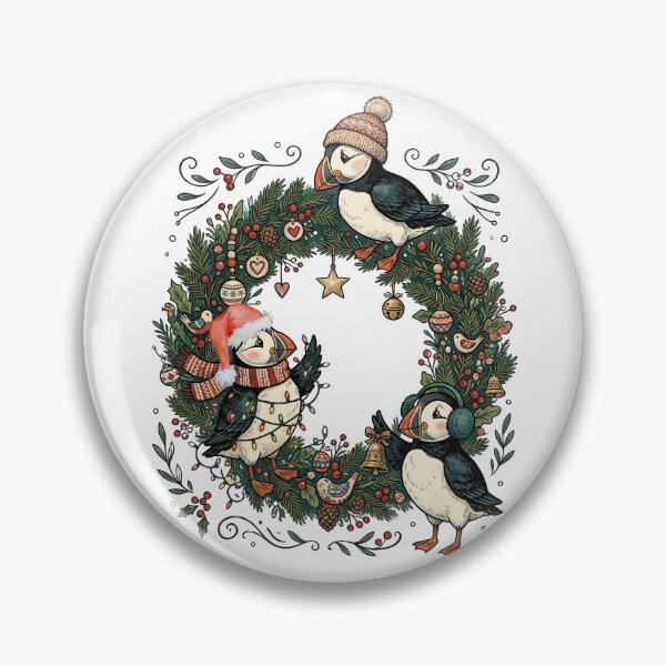 Item preview, Cozy Puffin Wreath Coastal Christmas / Seabird art / Nordic Coastal art designed and sold by VibranPalette.