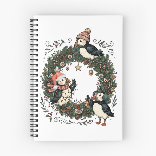 Item preview, Cozy Puffin Wreath Coastal Christmas / Seabird art / Nordic Coastal art designed and sold by VibranPalette.