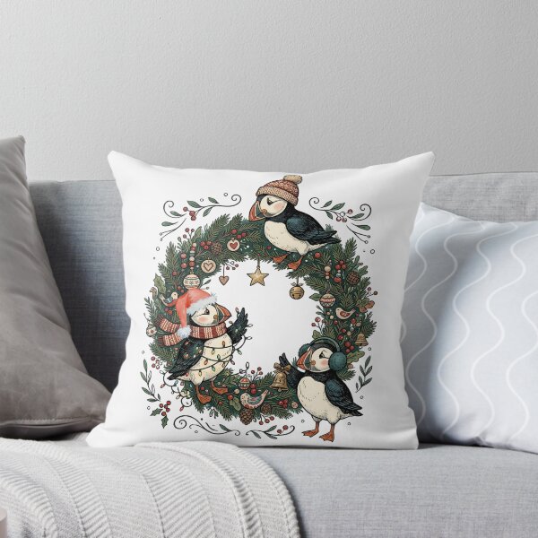 Item preview, Cozy Puffin Wreath Coastal Christmas / Seabird art / Nordic Coastal art designed and sold by VibranPalette.