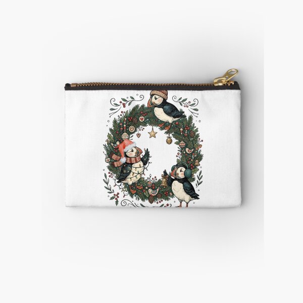 Item preview, Cozy Puffin Wreath Coastal Christmas / Seabird art / Nordic Coastal art designed and sold by VibranPalette.