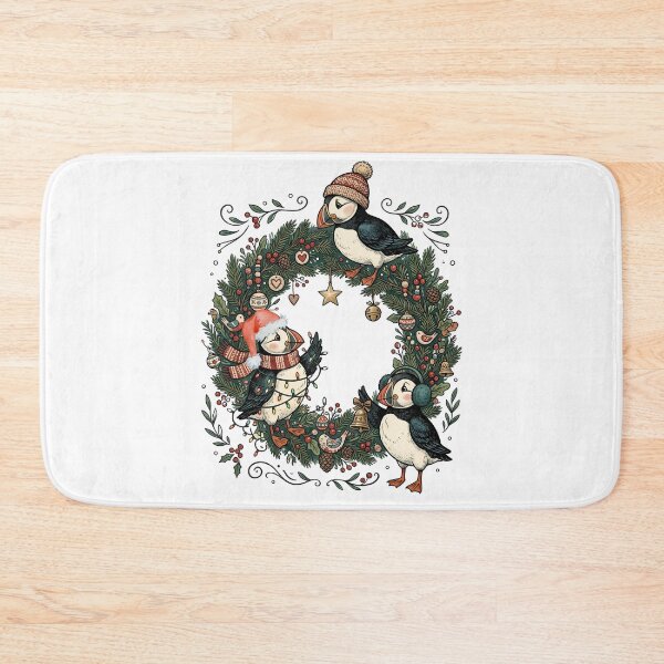 Item preview, Cozy Puffin Wreath Coastal Christmas / Seabird art / Nordic Coastal art designed and sold by VibranPalette.
