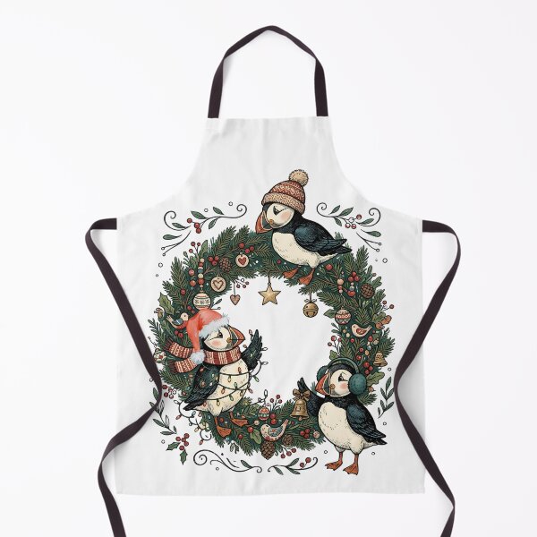 Item preview, Cozy Puffin Wreath Coastal Christmas / Seabird art / Nordic Coastal art designed and sold by VibranPalette.