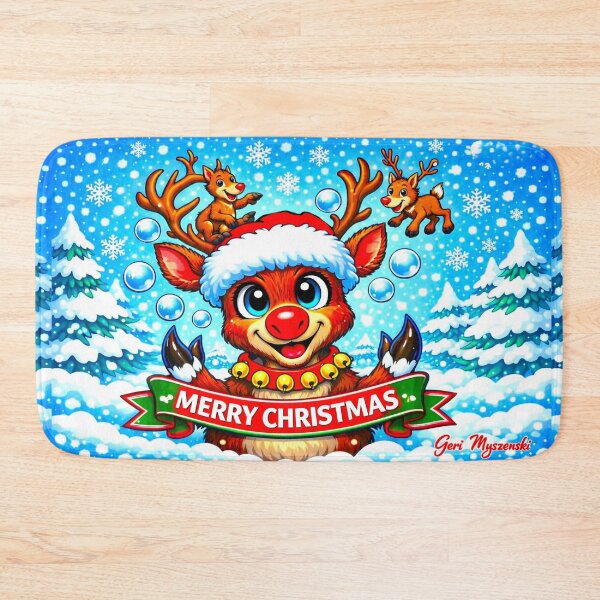 Item preview, Jolly Reindeer Christmas Cartoon – Whimsical Winter Wonderland Art by Geri Myszenski  designed and sold by The Art Queen Of Michigan .