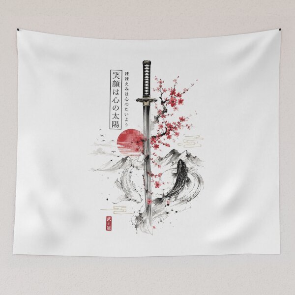 Item preview, Japanese Sakura Katana Sword Koi Fish Aesthetic T Shirt Design designed and sold by ucpstudio.