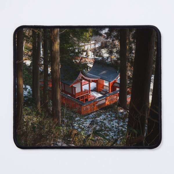 Item preview, Traditional Japanese red temple in snowy forest designed and sold by thatSEAguy.