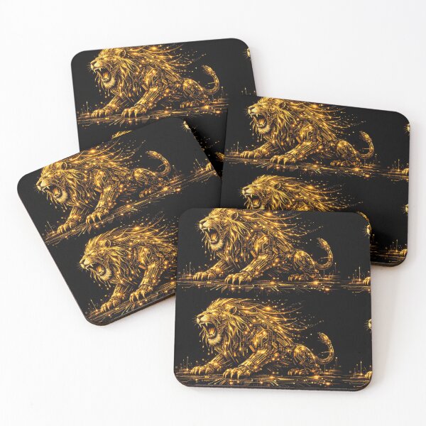 Item preview, Golden Majestic Cyber Lion Digital Artwork designed and sold by Ink-verse-.