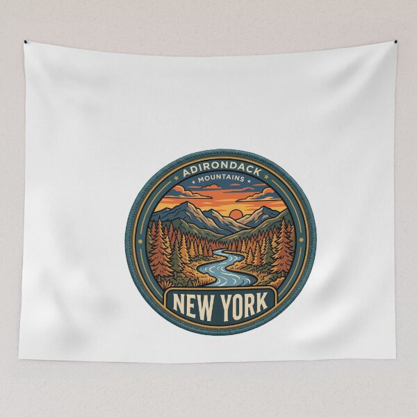 Item preview, Vintage New York Adirondack Mountains River Travel Graphic designed and sold by Paper Drip.