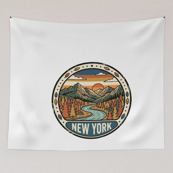 Item preview, Vintage New York Adirondack Mountains River Travel Graphic designed and sold by Paper Drip.