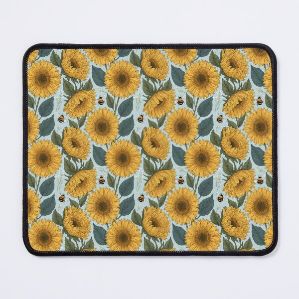 Item preview, Botanical Yellow Sunflower Meadow & Bee Print designed and sold by TJ Art and Camera.