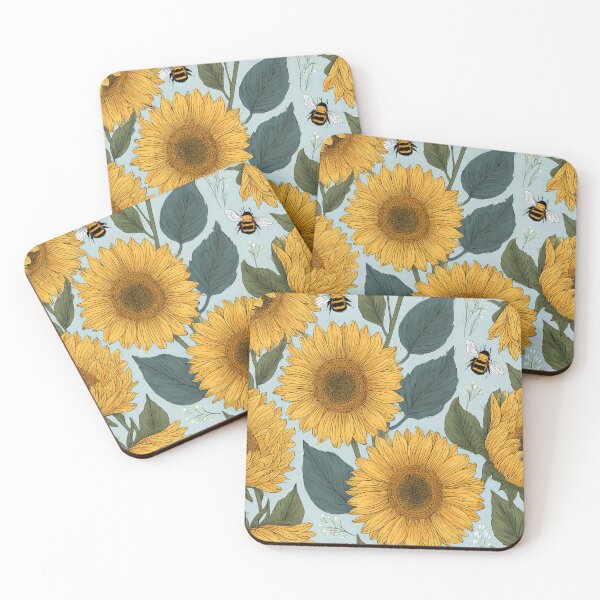 Item preview, Botanical Yellow Sunflower Meadow & Bee Print designed and sold by TJ Art and Camera.