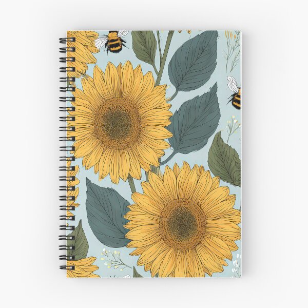 Item preview, Botanical Yellow Sunflower Meadow & Bee Print designed and sold by TJ Art and Camera.