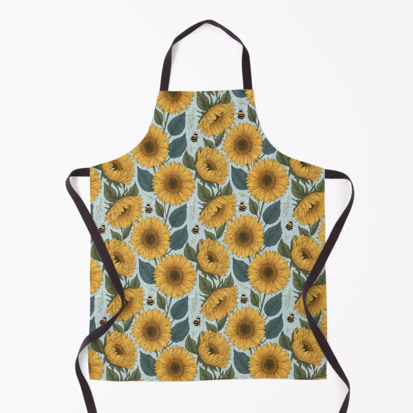 Item preview, Botanical Yellow Sunflower Meadow & Bee Print designed and sold by TJ Art and Camera.