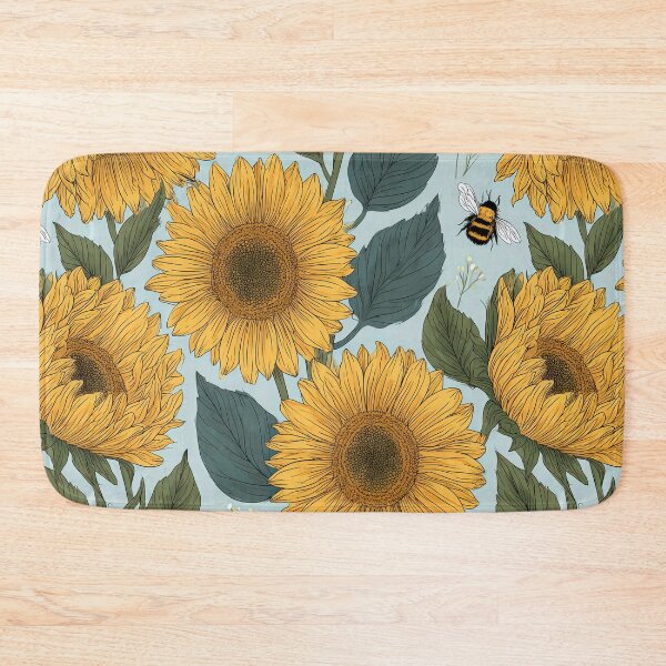 Item preview, Botanical Yellow Sunflower Meadow & Bee Print designed and sold by TJ Art and Camera.
